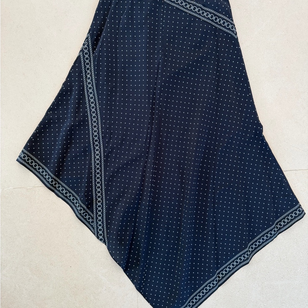 Veronica Beard Navy Polka Dot Asymmetric Handkerchief Skirt - Picture 8 of 9